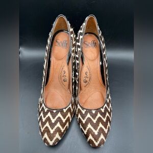 Sofft 'Moselle' Pumps Brown Beige Wave/Chevron Pattern Calf Hair Women’s 7.5 M